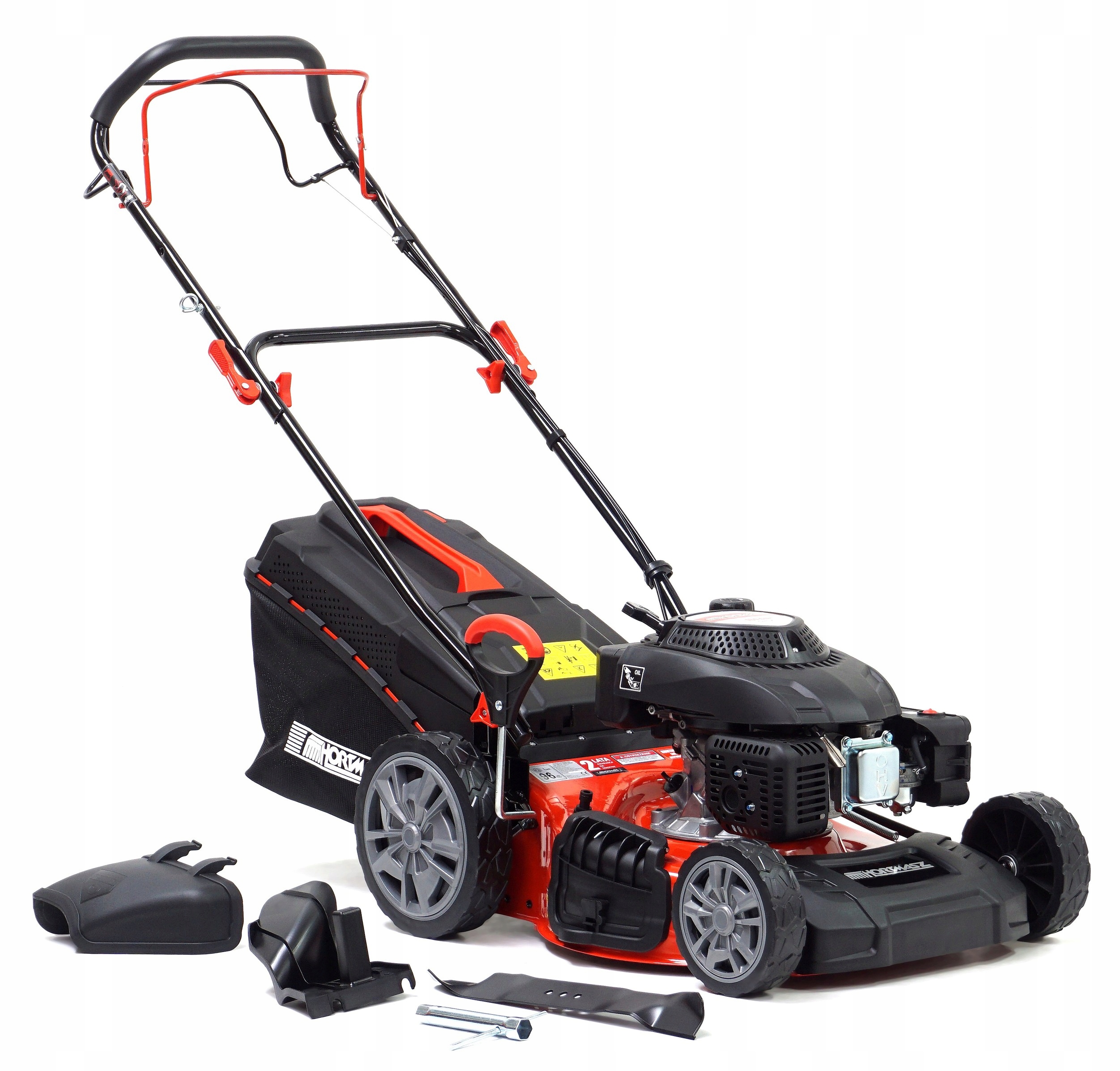 Benzínová kosačka na trávu Hortmasz s pohonom / 46 cm, 161 cm3, 4 v 1, liatinové puzdro